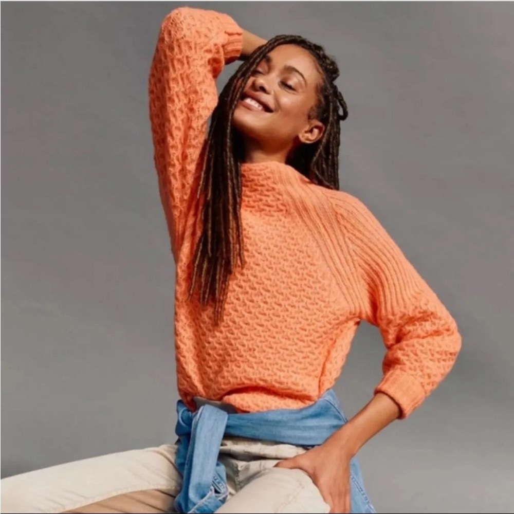 Anthropologie Bia Coral Mock Neck Sweater with Textured Knit, Size Large